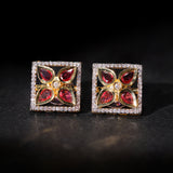 Gold Elegance Rose Bloom Square Stud Earrings