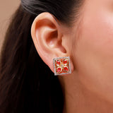 Gold Elegance Rose Bloom Square Stud Earrings