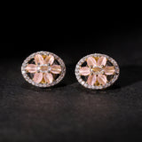 Gold Elegance Rose Petal Halo Stud Earrings