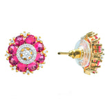 Gold Elegance Ruby Petal Glow Cz Stud Earrings