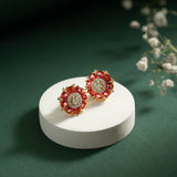 Gold Elegance Ruby Petal Glow Cz Stud Earrings