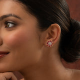 Gold Elegance Ruby Petal Glow Cz Stud Earrings