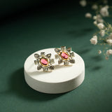 Gold Elegance Pink Aura Blossom Cz Stud Earrings