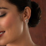 Gold Elegance Pink Aura Blossom Cz Stud Earrings