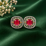 Gold Elegance Zivara Red CZ Stud Earrings