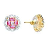 Gold Elegance Peach Crystal Bloom Cz Stud Earrings