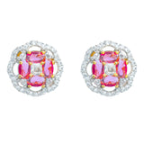 Gold Elegance Peach Crystal Bloom Cz Stud Earrings