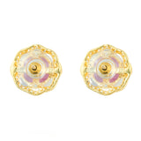 Gold Elegance Peach Crystal Bloom Cz Stud Earrings