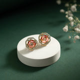 Gold Elegance Peach Crystal Bloom Cz Stud Earrings