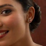 Gold Elegance Peach Crystal Bloom Cz Stud Earrings