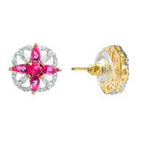 Gold Elegance Pink Starburst Cz Stud Earrings