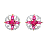 Gold Elegance Pink Starburst Cz Stud Earrings
