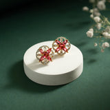 Gold Elegance Pink Starburst Cz Stud Earrings