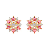 Gold Elegance Crimson Halo Bloom Stud Earrings