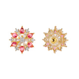 Gold Elegance Crimson Halo Bloom Stud Earrings