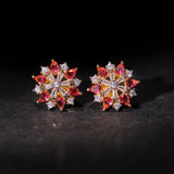 Gold Elegance Crimson Halo Bloom Stud Earrings