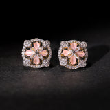 Gold Elegance Blush Petal Halo Stud Earrings