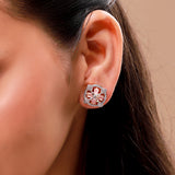 Gold Elegance Blush Petal Halo Stud Earrings