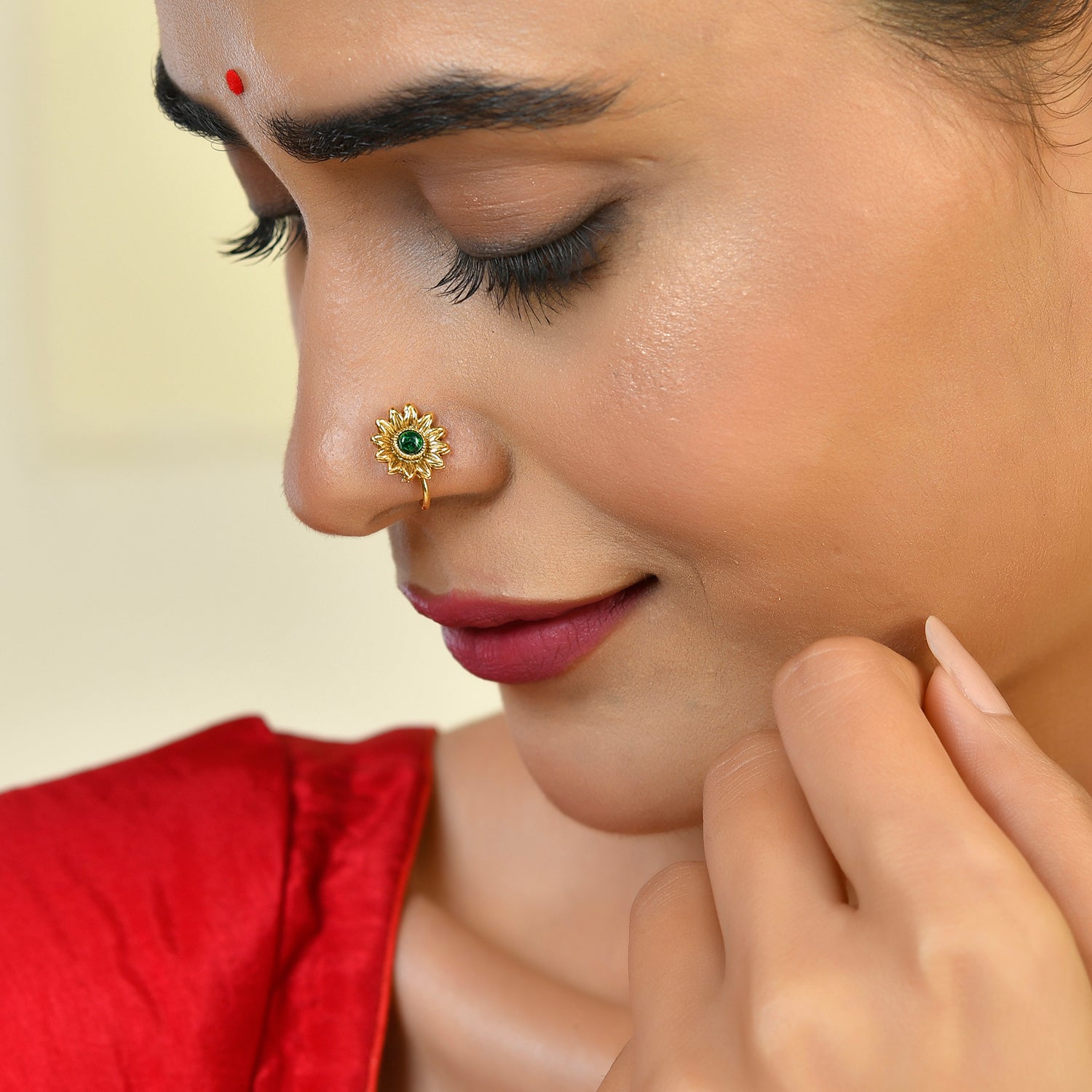 Jodha Style Nose Pin INDIAN HANDMADE 20 K YELLOW GOLD BRIDAL NATH