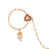 Kundan Elegance Majestic Gem Gold Nose Ring With Chain