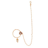 Kundan Elegance Majestic Gem Gold Nose Ring With Chain