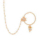 Kundan Elegance Majestic Gem Gold Nose Ring With Chain