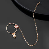 Kundan Elegance Majestic Gem Gold Nose Ring With Chain