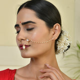 Kundan Elegance Majestic Gem Gold Nose Ring With Chain