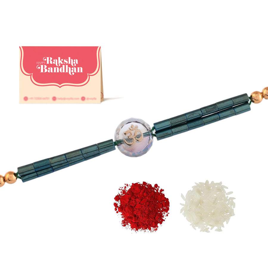 Men's Om Green Beads Thread Rakhi For Brother | Voylla Rakhi