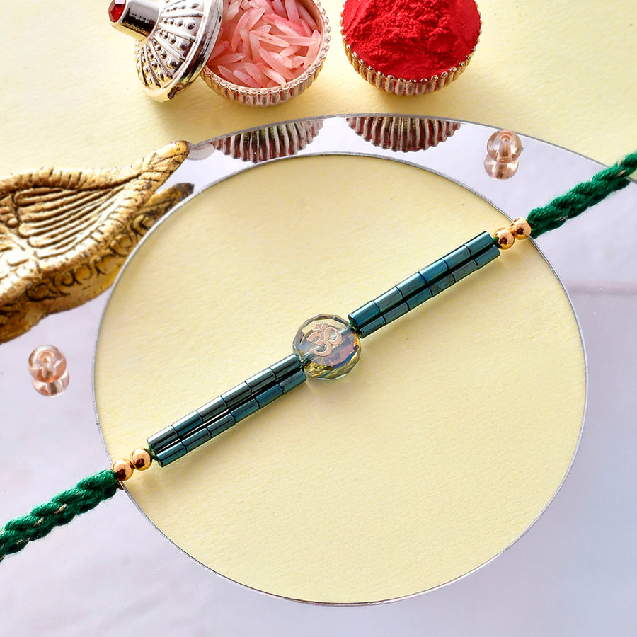 Men's Om Green Beads Thread Rakhi For Brother | Voylla Rakhi
