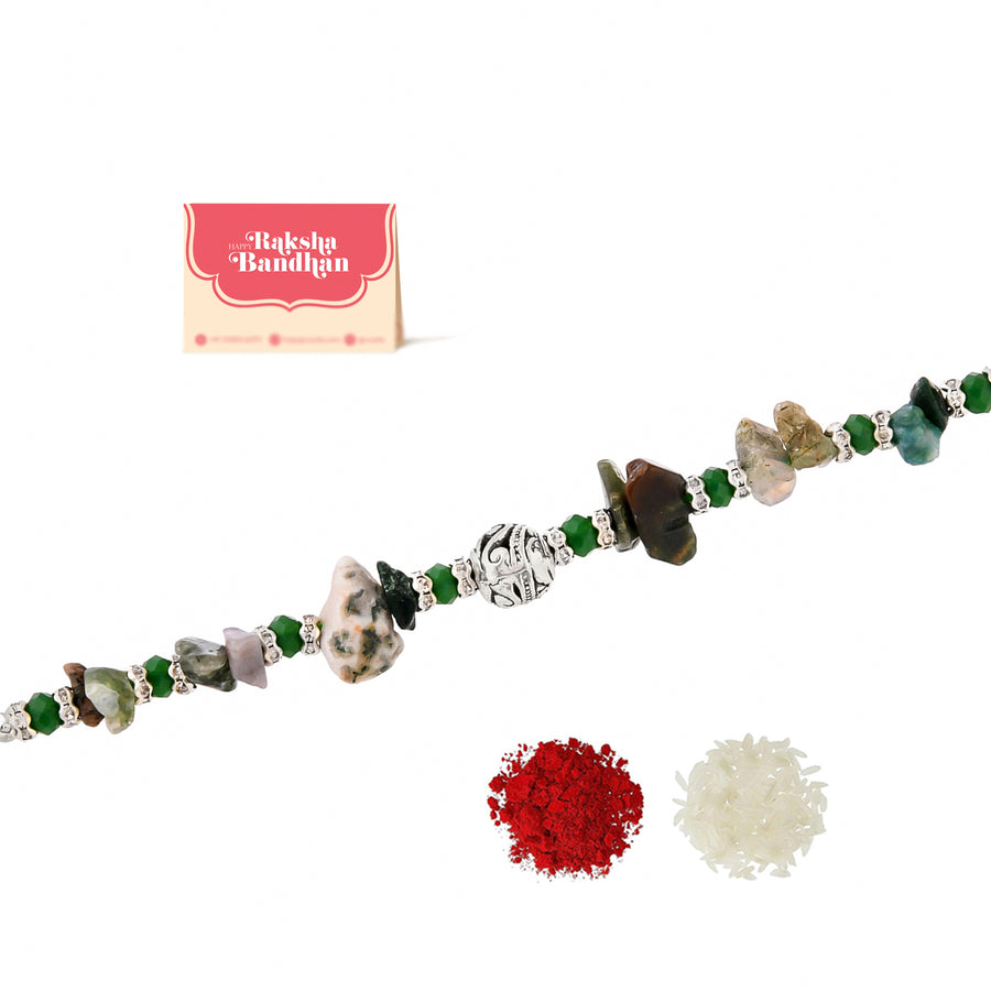 Green Beads Bohemian Motif Thread Rakhi For Brother | Voylla Rakhi