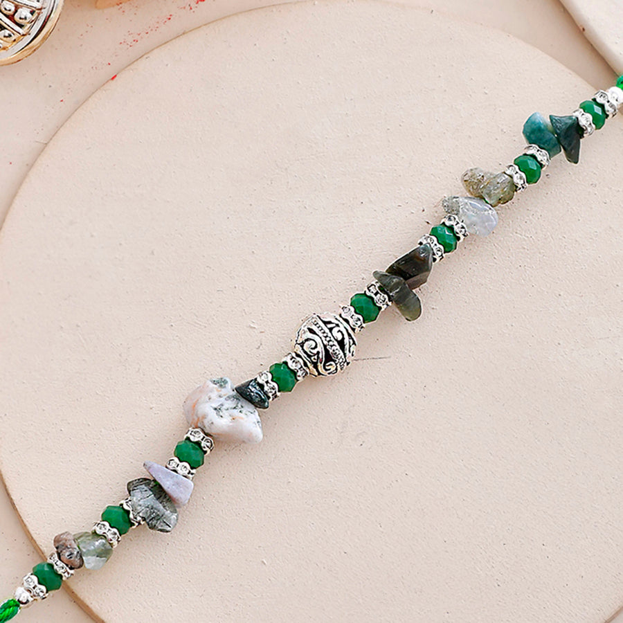 Green Beads Bohemian Motif Thread Rakhi For Brother | Voylla Rakhi