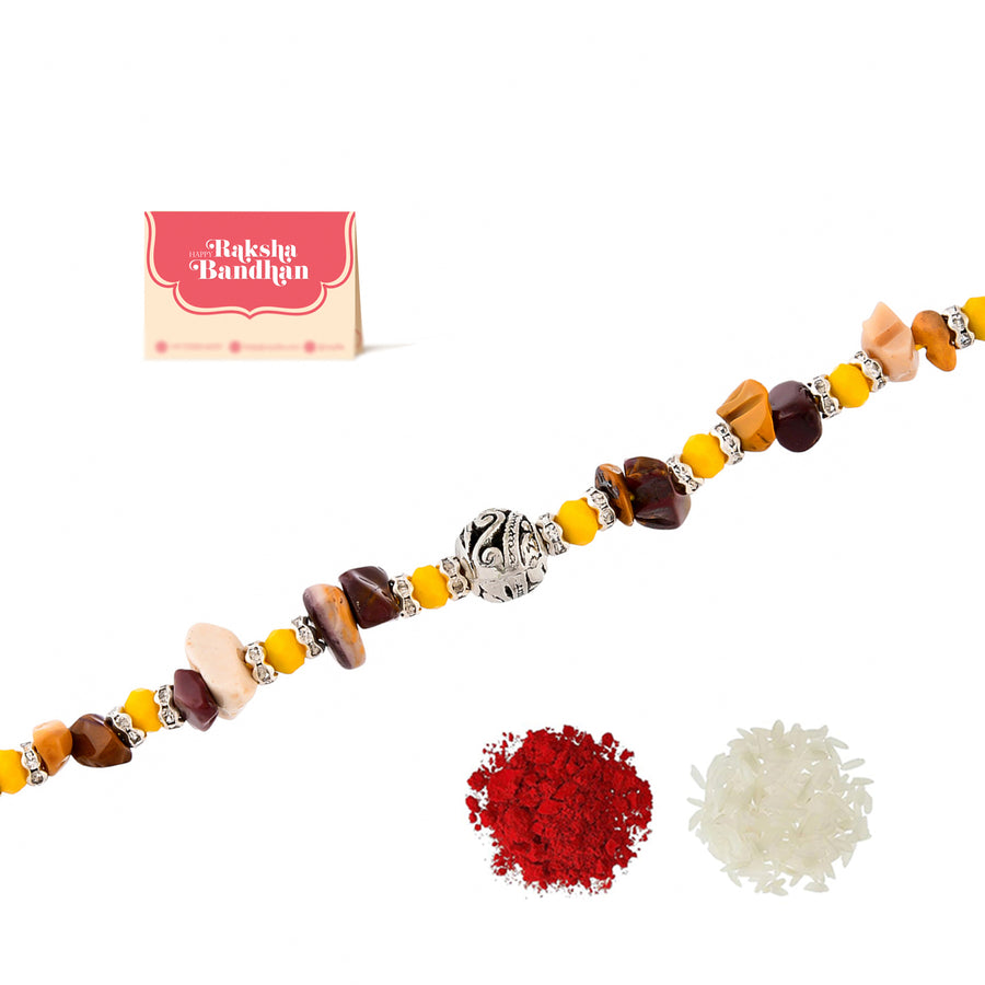 Yellow Beads Bohemian Motif Thread Rakhi For Brother | Voylla Rakhi