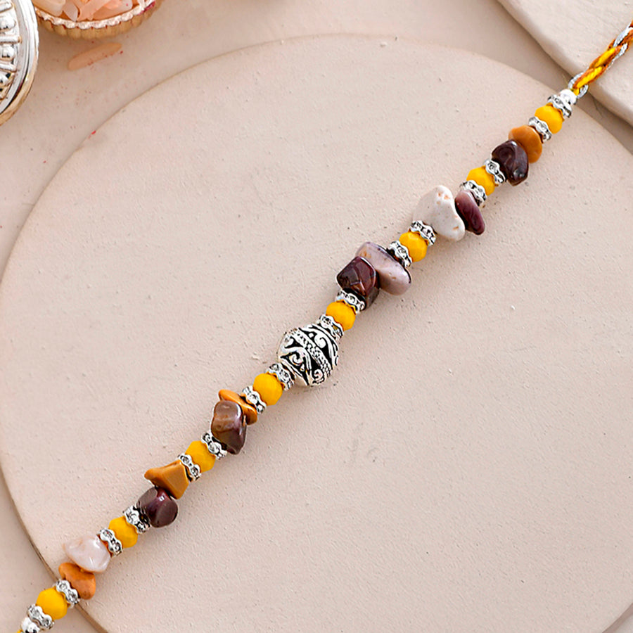 Yellow Beads Bohemian Motif Thread Rakhi For Brother | Voylla Rakhi
