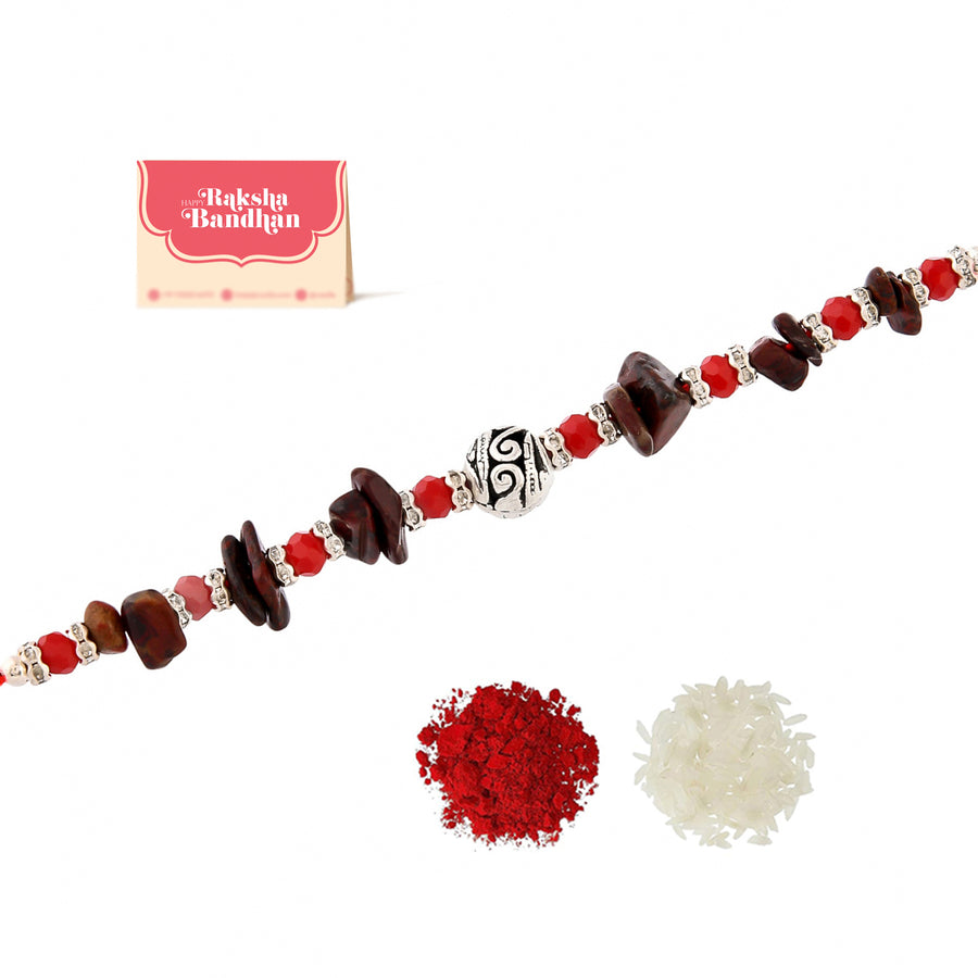 Red Beads Bohemian Motif Thread Rakhi For Brother | Voylla Rakhi