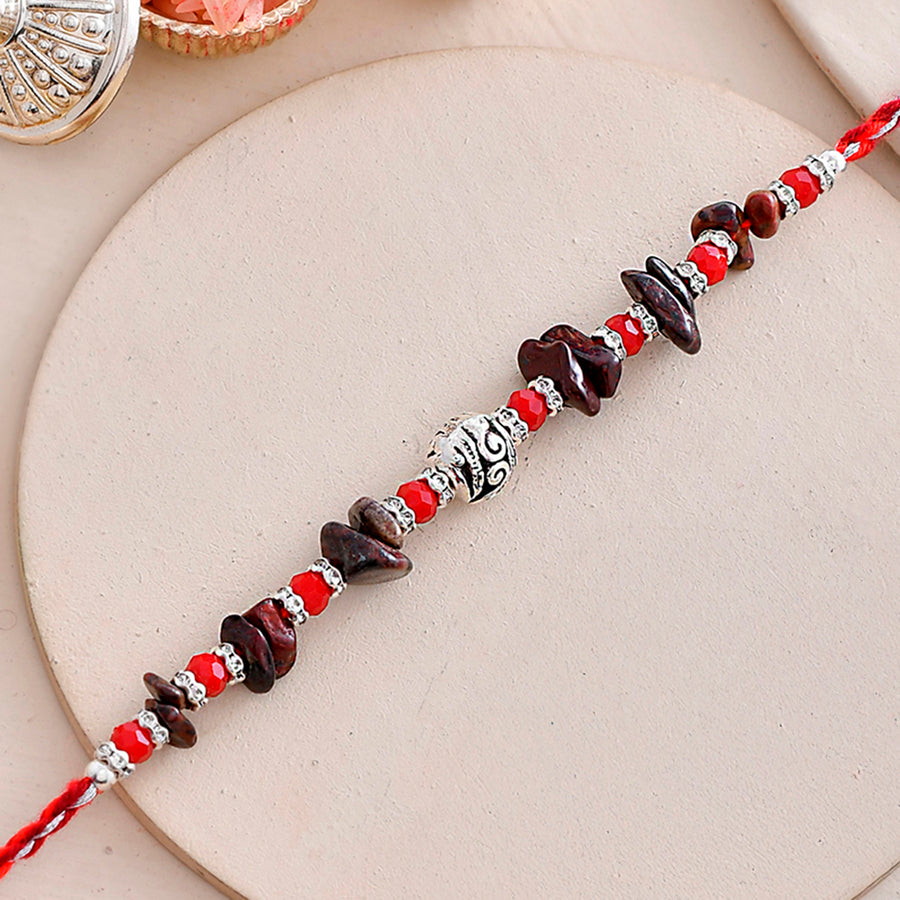 Red Beads Bohemian Motif Thread Rakhi For Brother | Voylla Rakhi