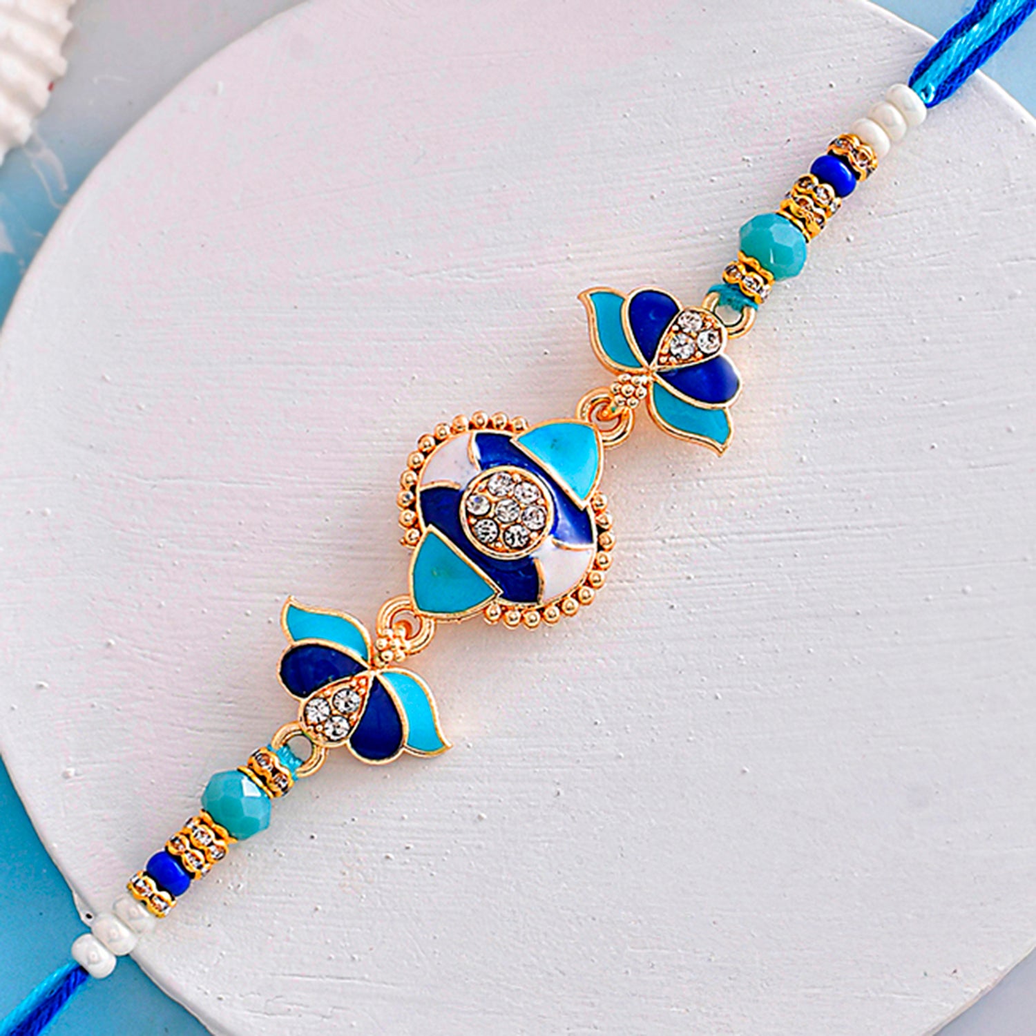 Blue Enamelled And Beaded Men's Rakhi For Brother | Voylla Rakhi