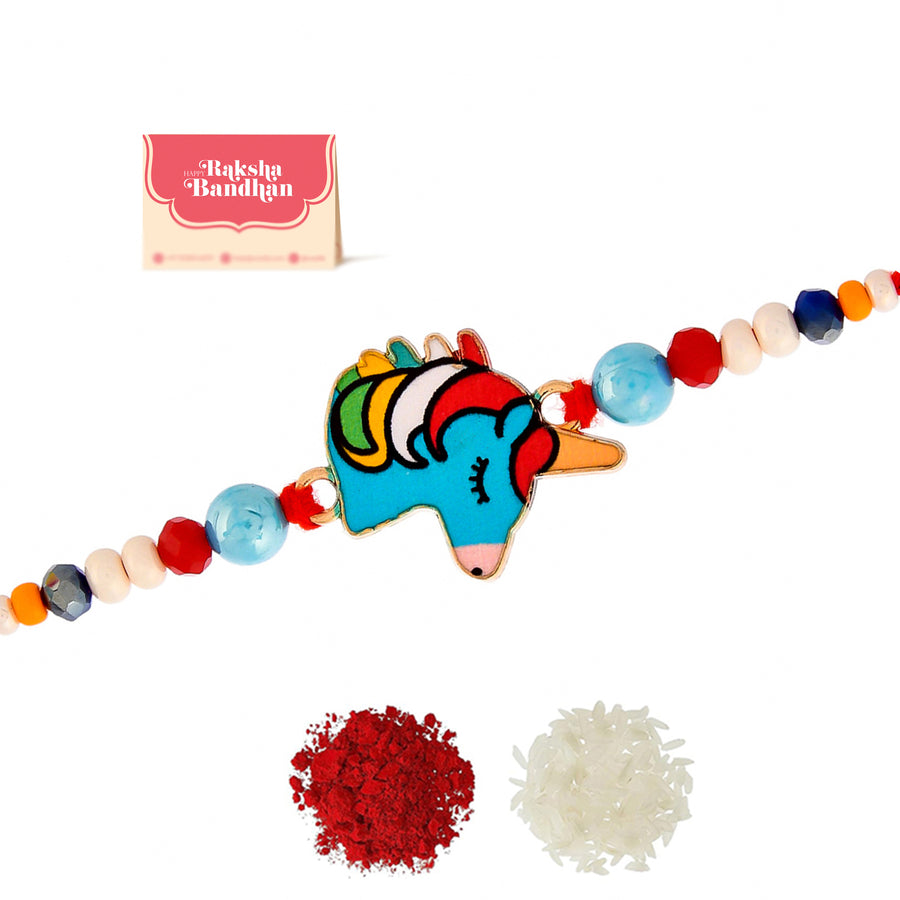 Unicorn Charm Colourful Threads Beaded Kid's Rakhi For Kids | Voylla