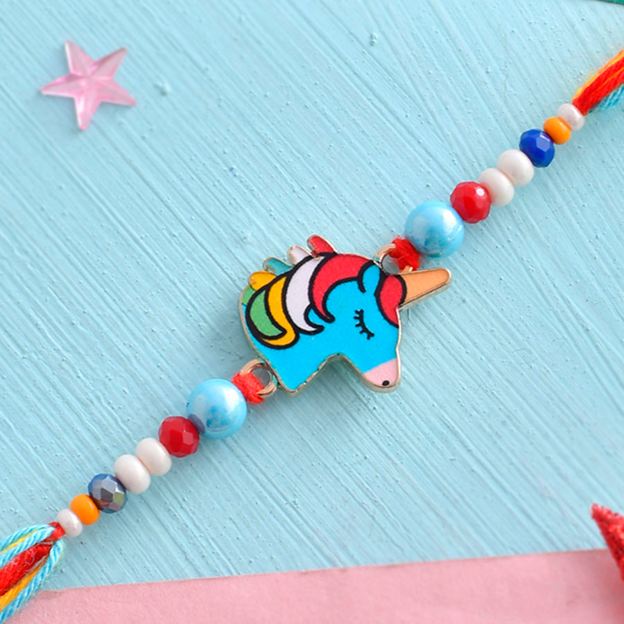 Unicorn Charm Colourful Threads Beaded Kid's Rakhi For Kids | Voylla