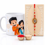 Traditional Rakhi Gift Set for Brother with Printed Coffee Mug
