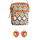 Mosaic Heart Earrings With Ikkat Sling Bag Combo