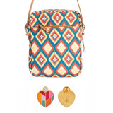 Mosaic Heart Earrings With Ikkat Sling Bag Combo