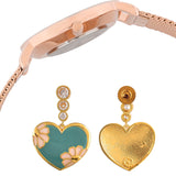 Camellia Drop Earrings With Gold Analog Watch Combo
