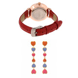 Shades Of Love Long Earrings And Sleek Red Strap Watch Combo