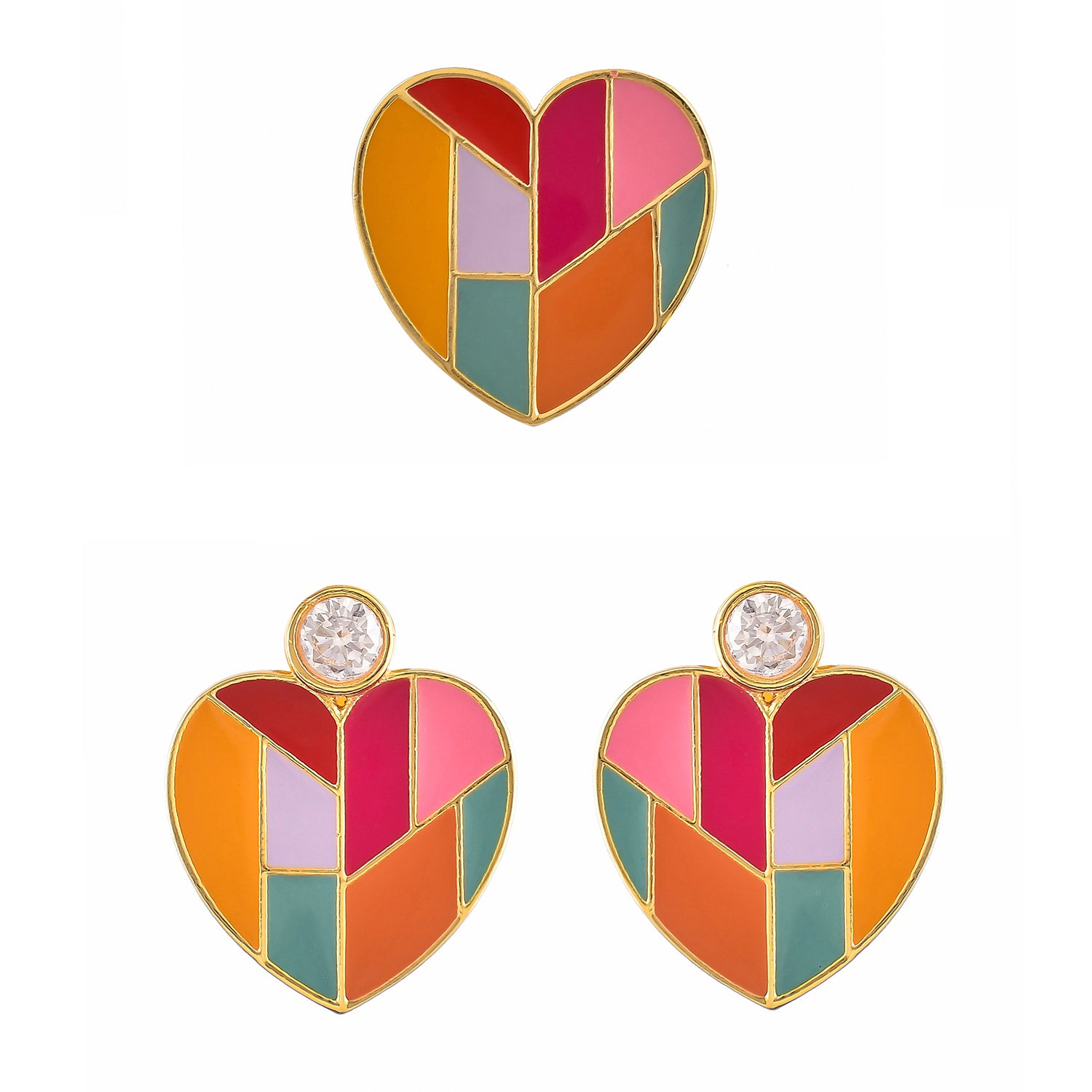 Mosaic Heart Earrings And Ring Combo