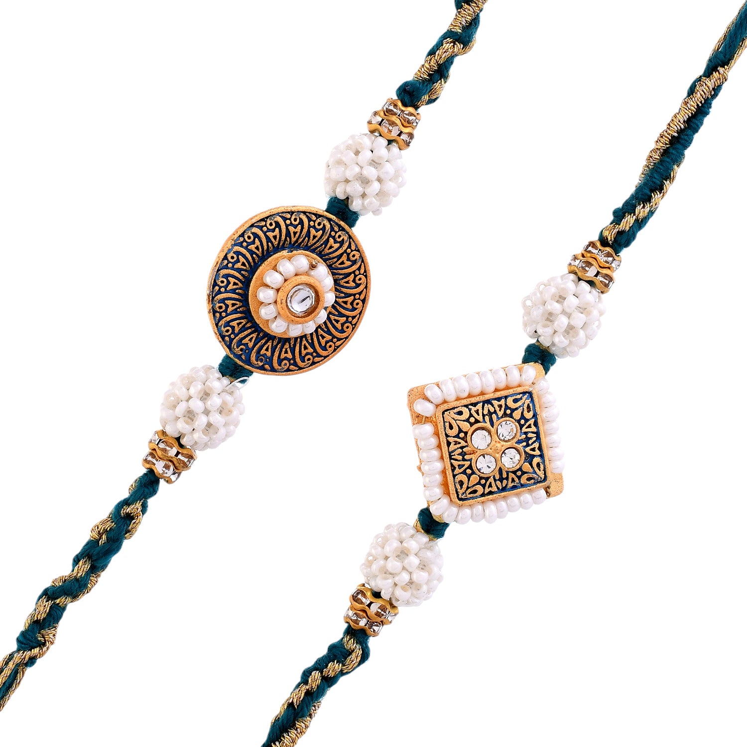 Traditional Inspired Men's White Pearls Embellished Thread Rakhis | Vo ...