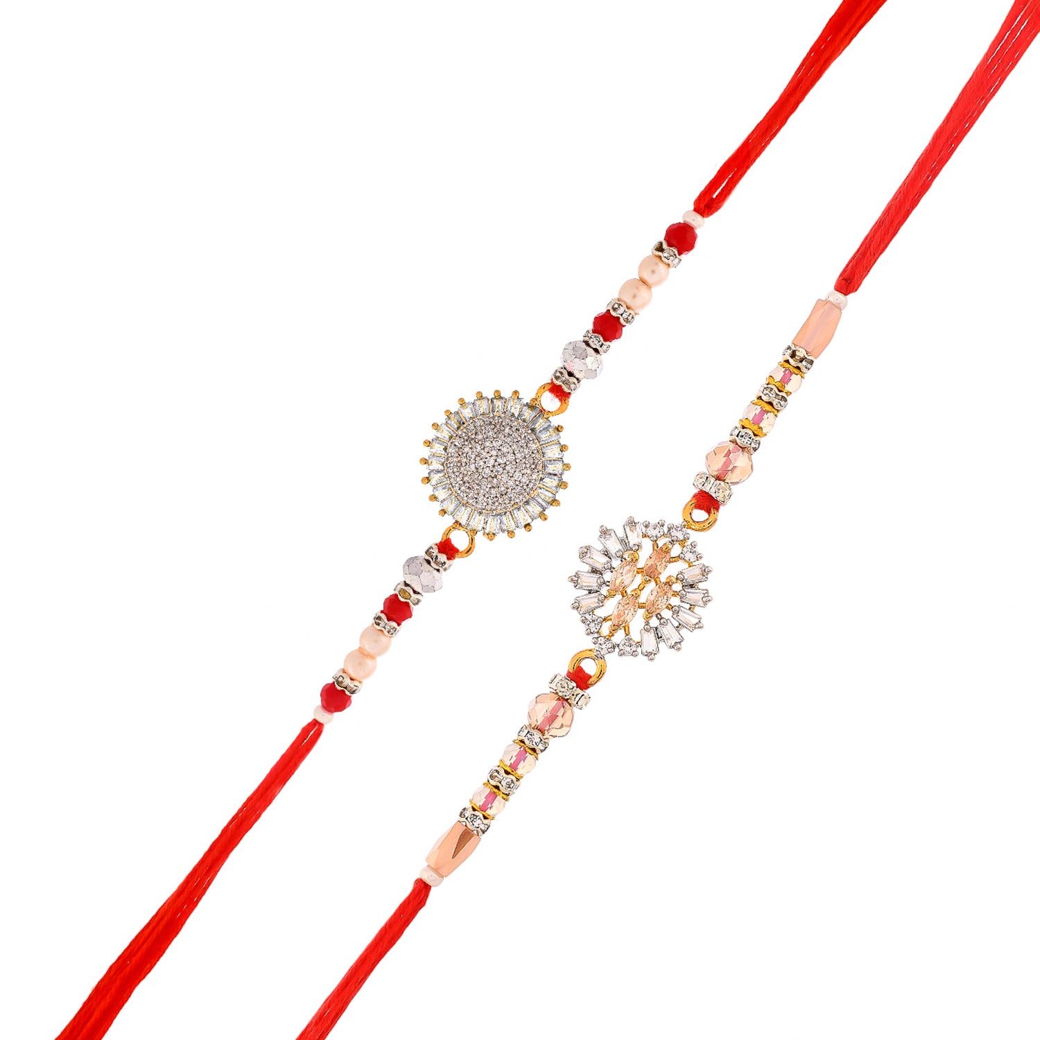 Multicolored Men's American Diamond Pack of 2 Thread Rakhis | Voylla