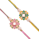 Set Of 2 Meenakari Kundan Rakhi with Chana Badam Barfi