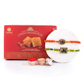 Traditional Motifs Men's Colourful Thread Rakhis With Chana Badam Barfi 250 Gms | Voylla