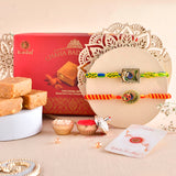 Traditional Motifs Men's Colourful Thread Rakhis With Chana Badam Barfi 250 Gms | Voylla